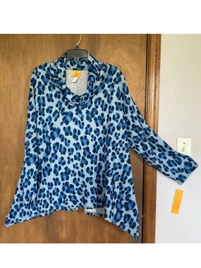 Ruby Rd top abstract animal print all cozy blue pullover shirt casual boho 3X
